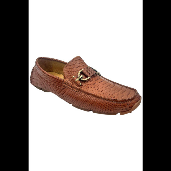 Donald Pliner Men\'s Dacio Snake Print Slip-On Loafer Cognac - Medium